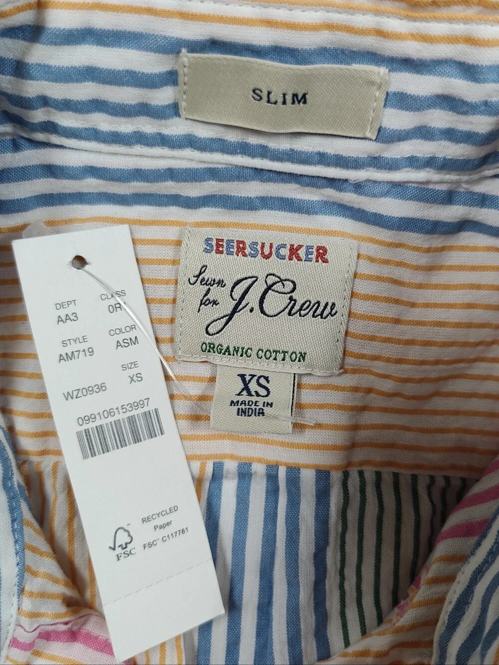 NWT J Crew 100% Cotton Seersucker Rainbow Colorblock Button Down Shirt Size XS